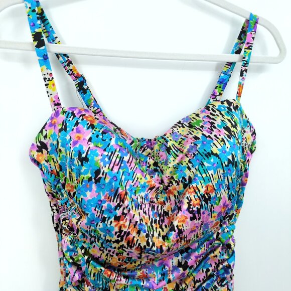 Longitude Women's One Piece Swimsuit 16 Multicolor Ruched Tummy Control Swimwear - Picture 3 of 11